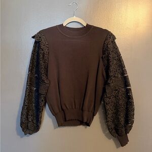 Brown Sweater with Lace Sleeves